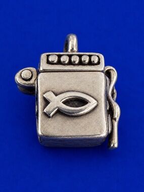 Vintage Charm Sterling Silver Prayer Box Cross/Fish 925 Thailand SX